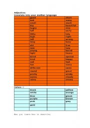 English worksheet: adjective words
