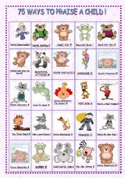 English Worksheet: 75 WAYS TO PRAISE A CHILD 1/3