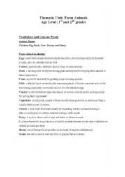 English Worksheet: FARM ANIMALS  THEMATIC UNIT ACTIVITIES AND SONGS