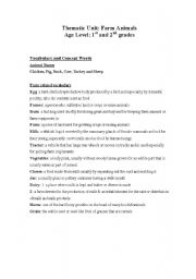 English worksheet: FARM ANIMALS  THEMATIC UNIT ACTIVITIES AND SONGS