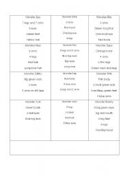 English worksheet: Funny monsters - have got/parts of the body 