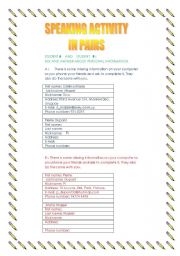 English worksheet: SPEAKING ACTIVITY IN PAIRS