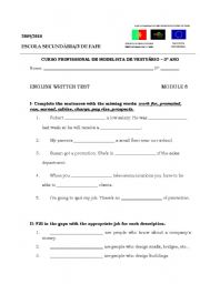 English Worksheet: Vocabulary Test - Module 8 (CP)