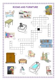 English Worksheet: Rooms and furniture crossword