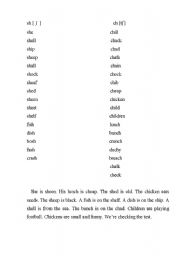 English Worksheet: Reading sounds [ ʃ  ] and [ tʃ ]