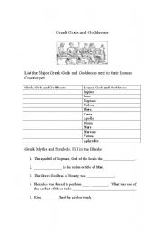 English Worksheet: Greek Gods and Goddesses