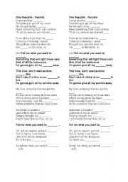 English worksheet: One Republic - Secrets