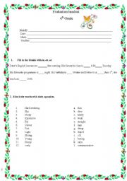 English Worksheet: evaluation handout 6th grade