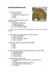 English worksheet: Charles Darwin Quiz