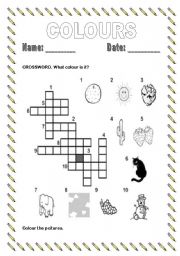 English worksheet: Colours Crossword