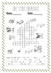 English Worksheet: In the house crossword