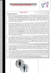 English Worksheet: LANGUAGE AND SEX  READING , LISTENING AND VOCABULARY ACTIVITY FOR ADVANCE STUDENTS BOTH INFORMATIVE AND POPULAR TOPIC