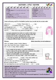 English Worksheet: Song - Mothers little helpers  (Rolling Stones)