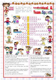 English Worksheet: Sports Set  (4)  - Individual and Team Sports Crossword puzzle