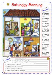 English Worksheet: HOUSE + PRESENT CONTINUOUS  B&W version included - EDITABLE