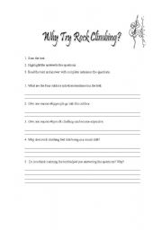 English worksheet: Why rock climbing? - questions to the text