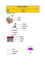 English Worksheet: A/AN