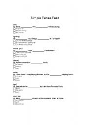 English Worksheet: Simple Test for Tense skill