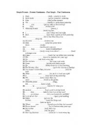 English Worksheet: Simple present-simple past-present continuous-past continuous