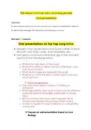 English Worksheet: oral presentation on the impact of music