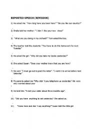 English worksheet: reported speech 