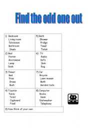 English worksheet: Find the odd one out - house.     Starter