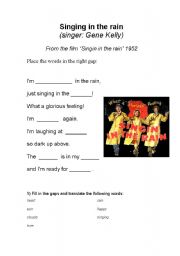 English Worksheet: Singing in the rain