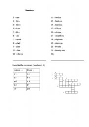 English worksheet: Numbers crossword