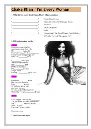 English Worksheet: Chaka Khan Im every woman 