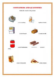 English Worksheet: Containers and quantities