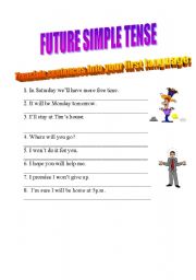 English worksheet: Future simple 