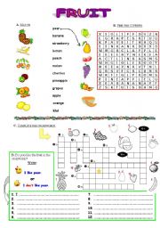 English Worksheet: Fruit - I like... I dont like...