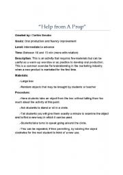 English worksheet: Activity with Props for oral Production