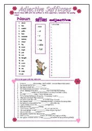 English Worksheet: adjective suffixes