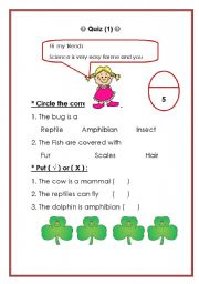 English worksheet: Science quiz