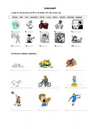 English Worksheet: JOBS,CAN