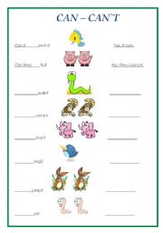 English Worksheet: Can - can`t
