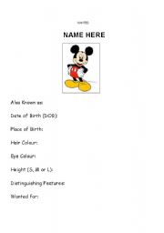 English worksheet: Mickey Mouse Wanted Poster