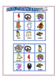 English Worksheet: Bingo - clothes and footwear 2/5