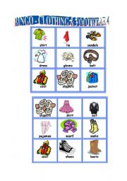 English Worksheet: Bingo-clothes & footwear 4/5