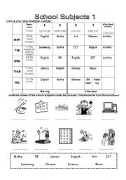 English Worksheet: PART1/3 School Subjects and Timetable