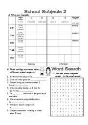 English Worksheet: PART 2/3 School Subjects and Timetable