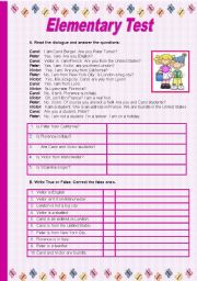 English Worksheet: Elementary Test_2 pages