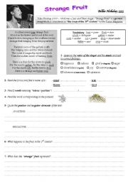 English Worksheet: strange fruit Billie Holiday