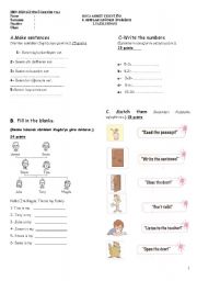 English Worksheet: 4th grade test part-1
