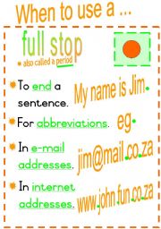 English Worksheet: When to use a full stop.   Fully  Editable Poster