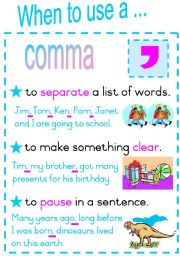 English Worksheet: When to use a comma.  Fully Editable Poster