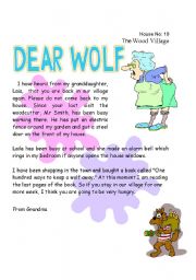 English worksheet: DEAR WOLF READING