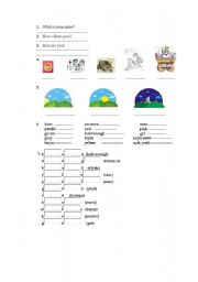 English worksheet: greetings and colours