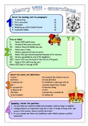 English Worksheet: Henry VIII activities